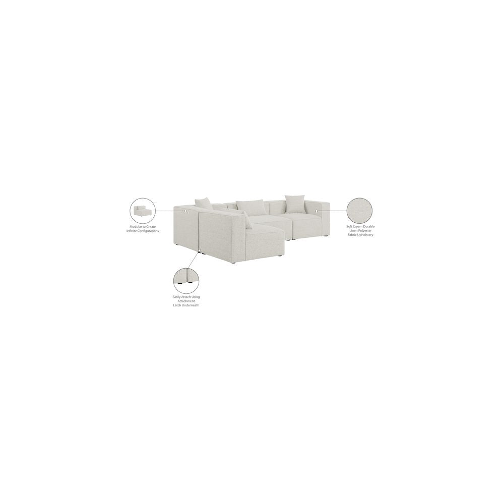 Cube Cream Durable Linen Textured Modular Sectional