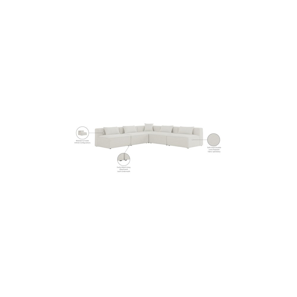 Cube Cream Durable Linen Textured Modular Sectional