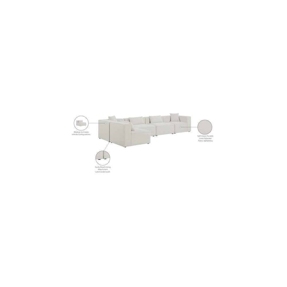 Cube Cream Durable Linen Textured Modular Sectional