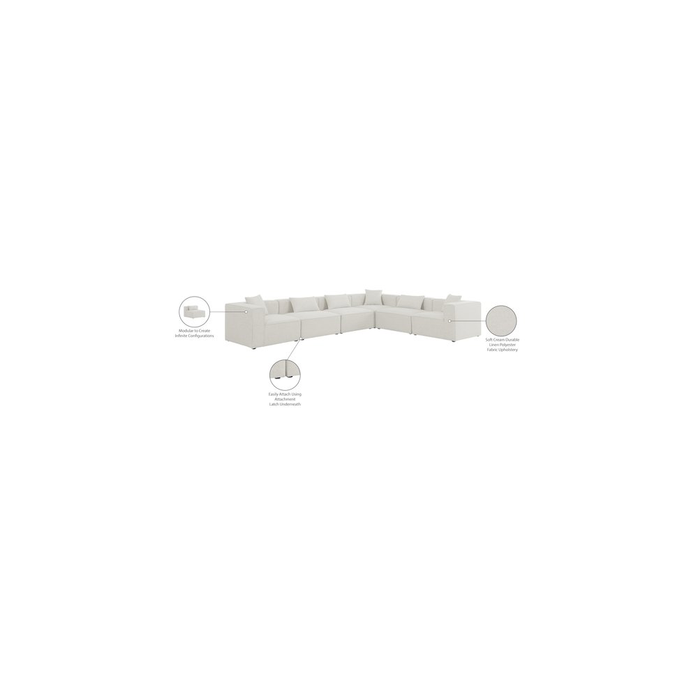 Cube Cream Durable Linen Textured Modular Sectional