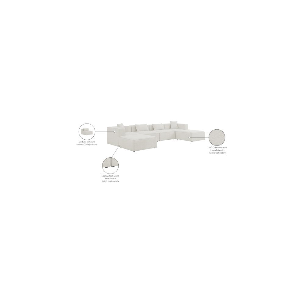 Cube Cream Durable Linen Textured Modular Sectional