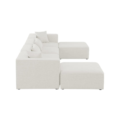 Cube Cream Durable Linen Textured Modular Sectional