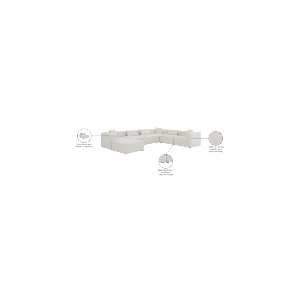 Cube Cream Durable Linen Textured Modular Sectional