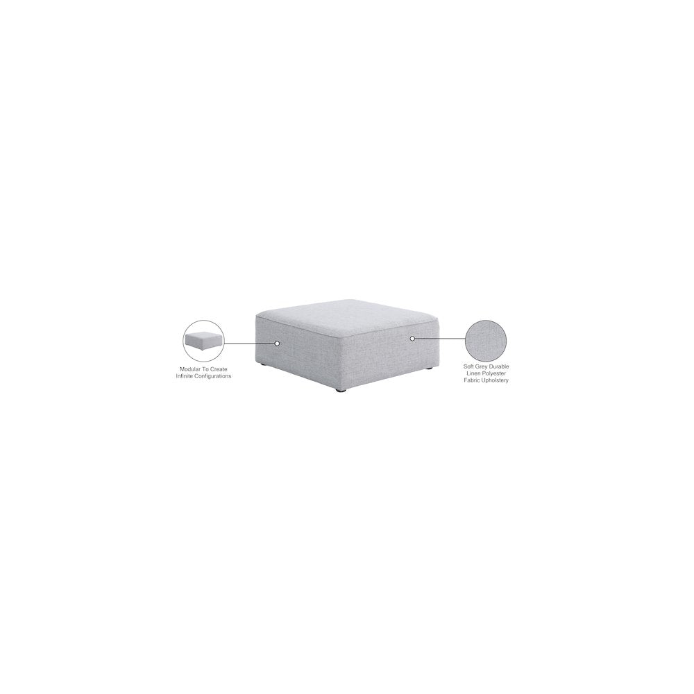 Cube Grey Durable Linen Textured Ottoman