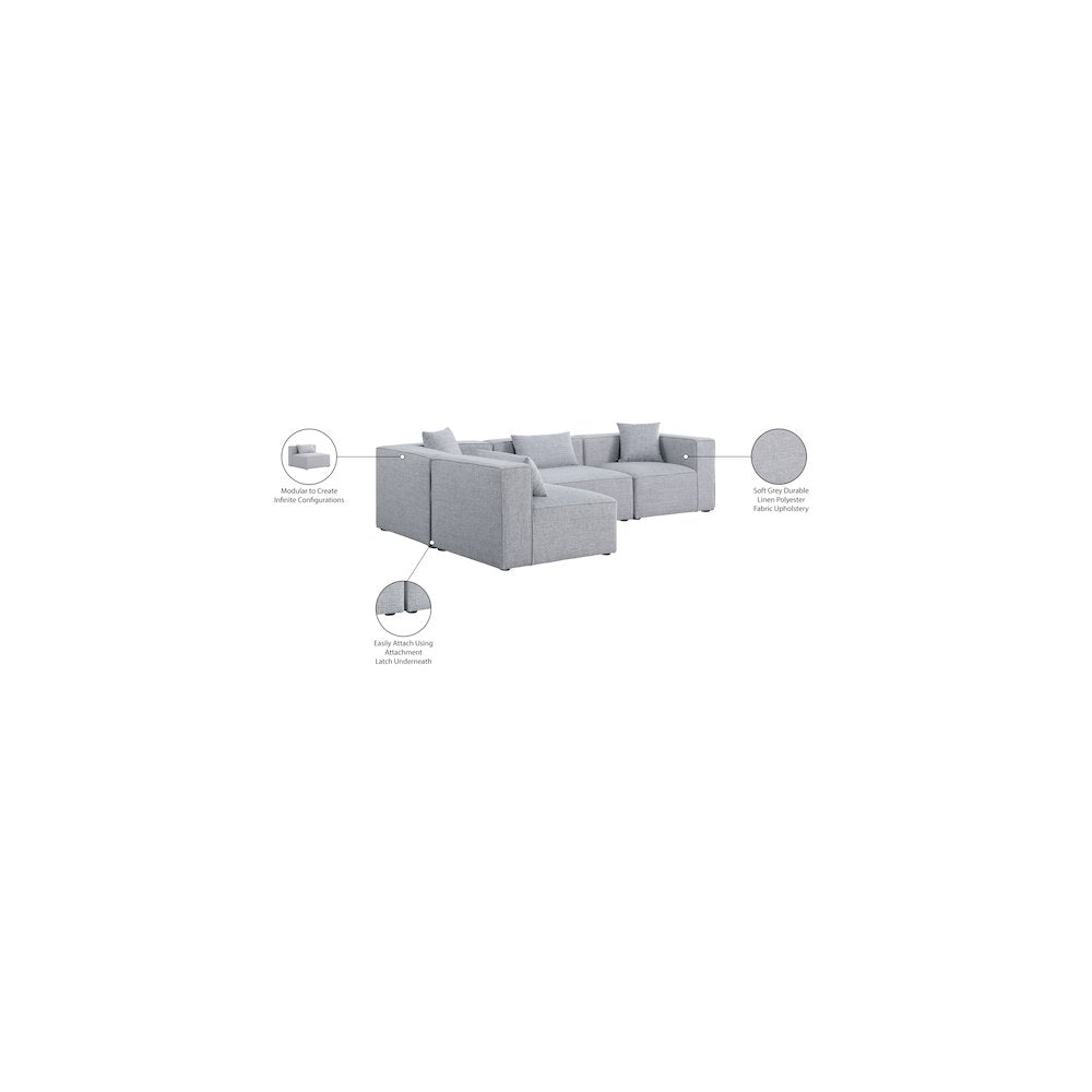 Cube Grey Durable Linen Textured Modular Sectional