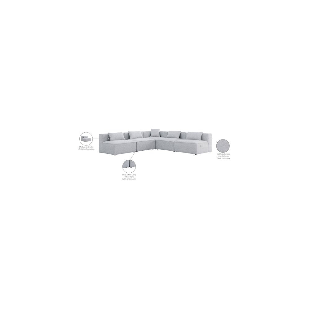 Cube Grey Durable Linen Textured Modular Sectional