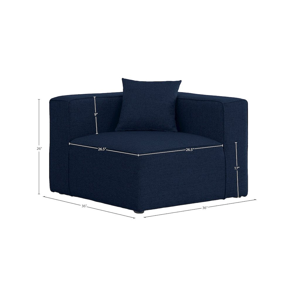 Cube Navy Durable Linen Textured Corner Chair