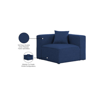 Cube Navy Durable Linen Textured Corner Chair