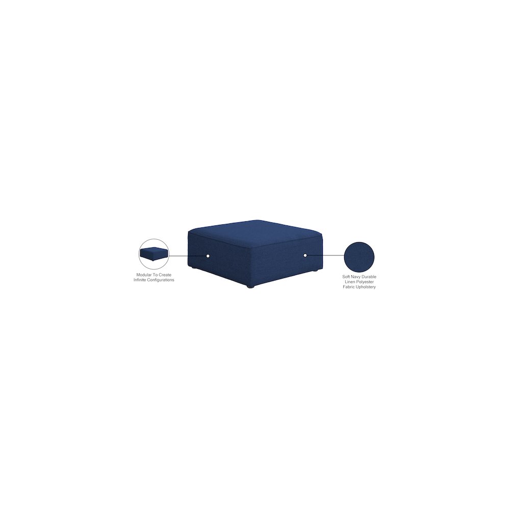 Cube Navy Durable Linen Textured Ottoman