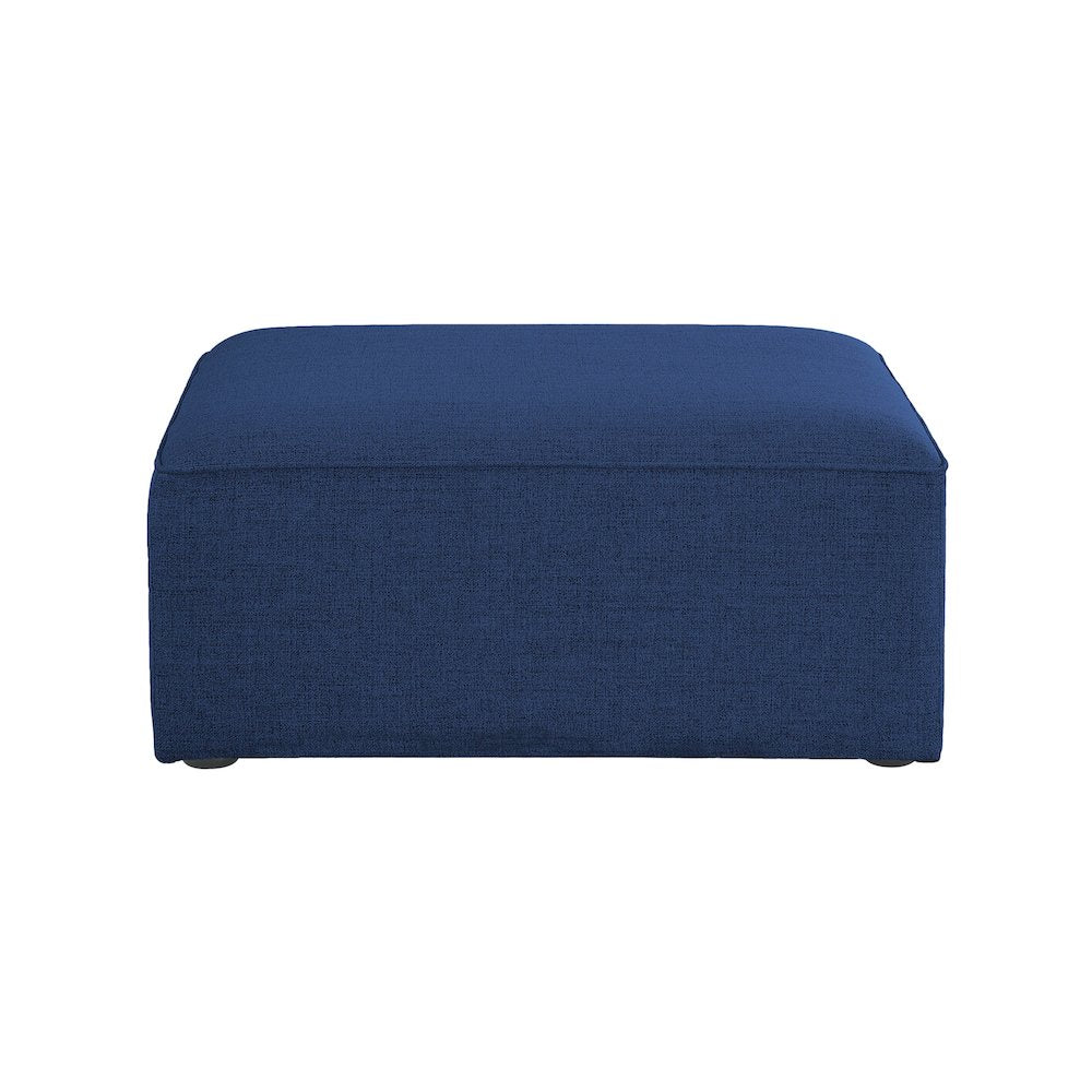 Cube Navy Durable Linen Textured Ottoman
