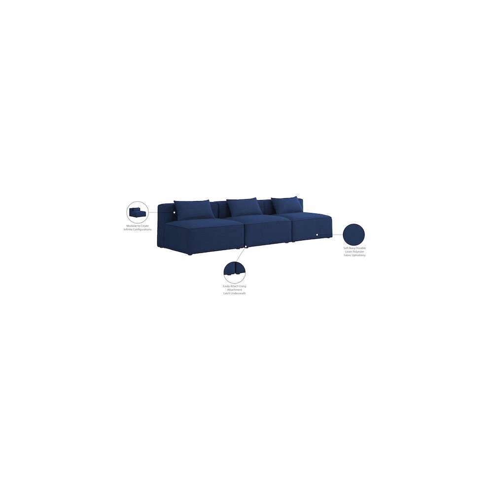 Cube Navy Durable Linen Textured Modular Sofa