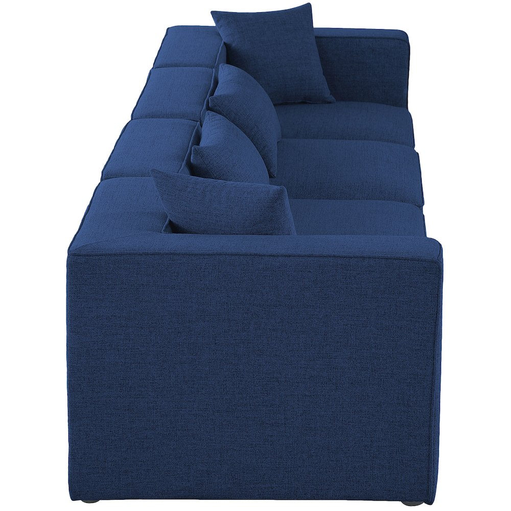 Cube Navy Durable Linen Textured Modular Sofa