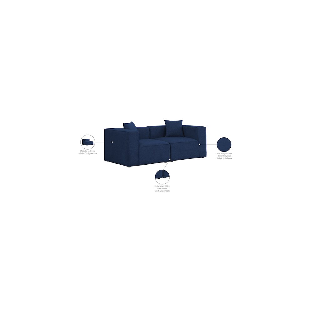 Cube Navy Durable Linen Textured Modular Sofa