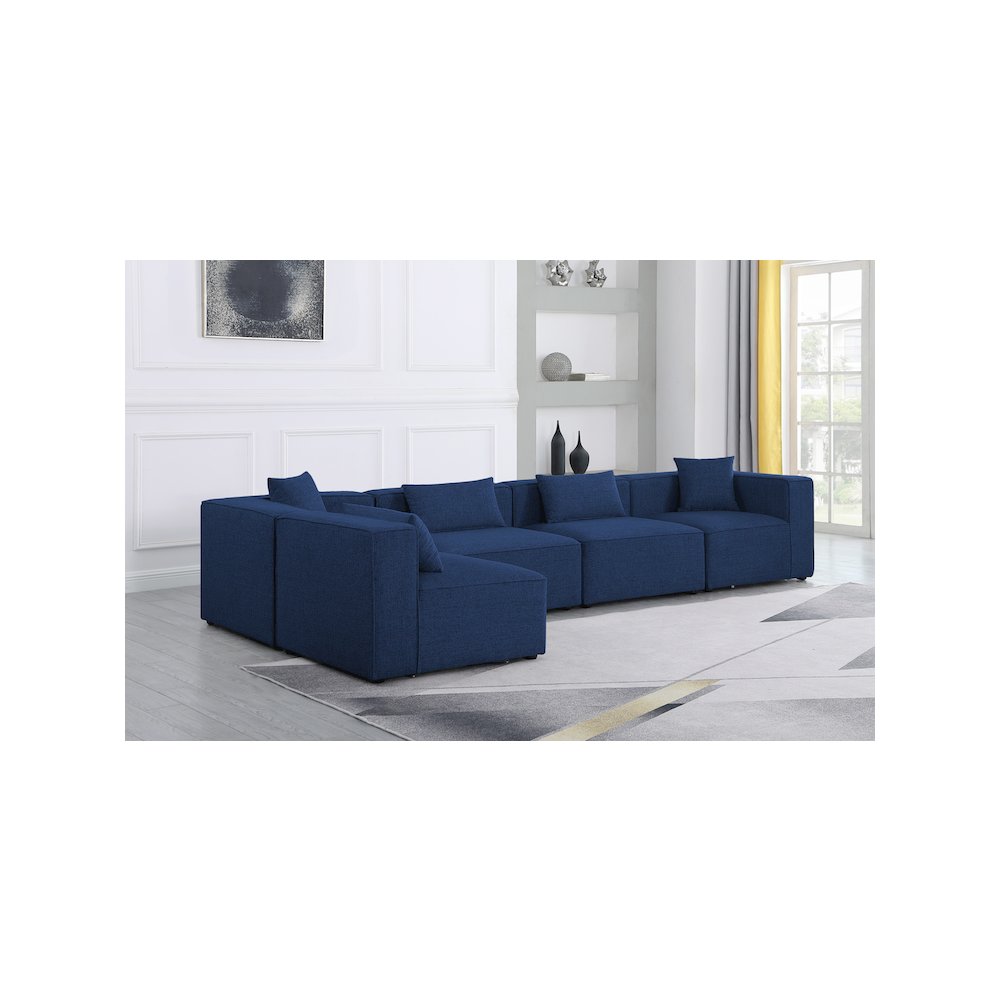 Cube Navy Durable Linen Textured Modular Sectional