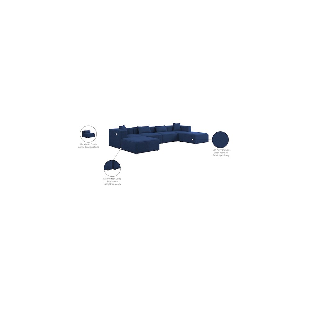 Cube Navy Durable Linen Textured Modular Sectional
