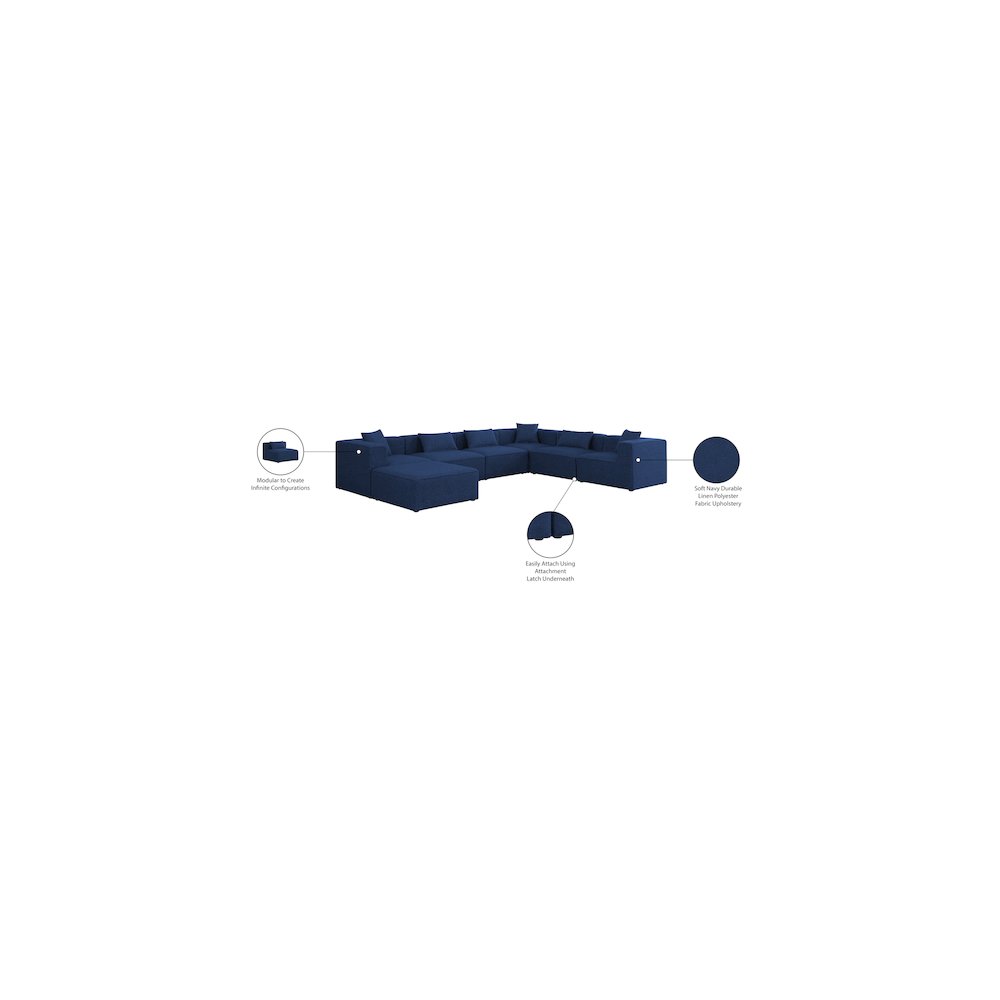 Cube Navy Durable Linen Textured Modular Sectional