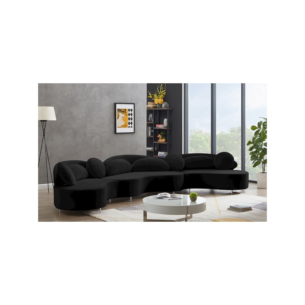 Vivacious Black Velvet 3pc. Sectional