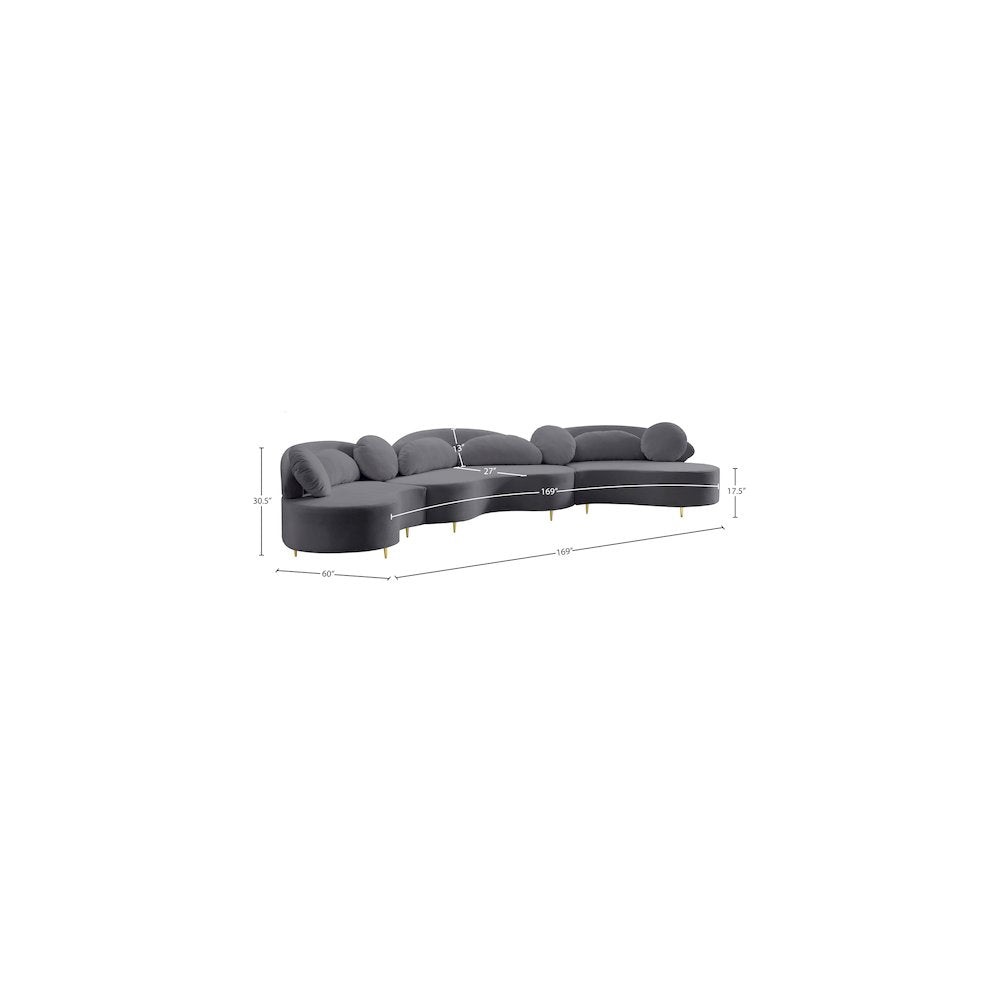 Vivacious Grey Velvet 3pc. Sectional