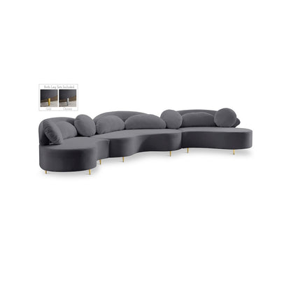 Vivacious Grey Velvet 3pc. Sectional