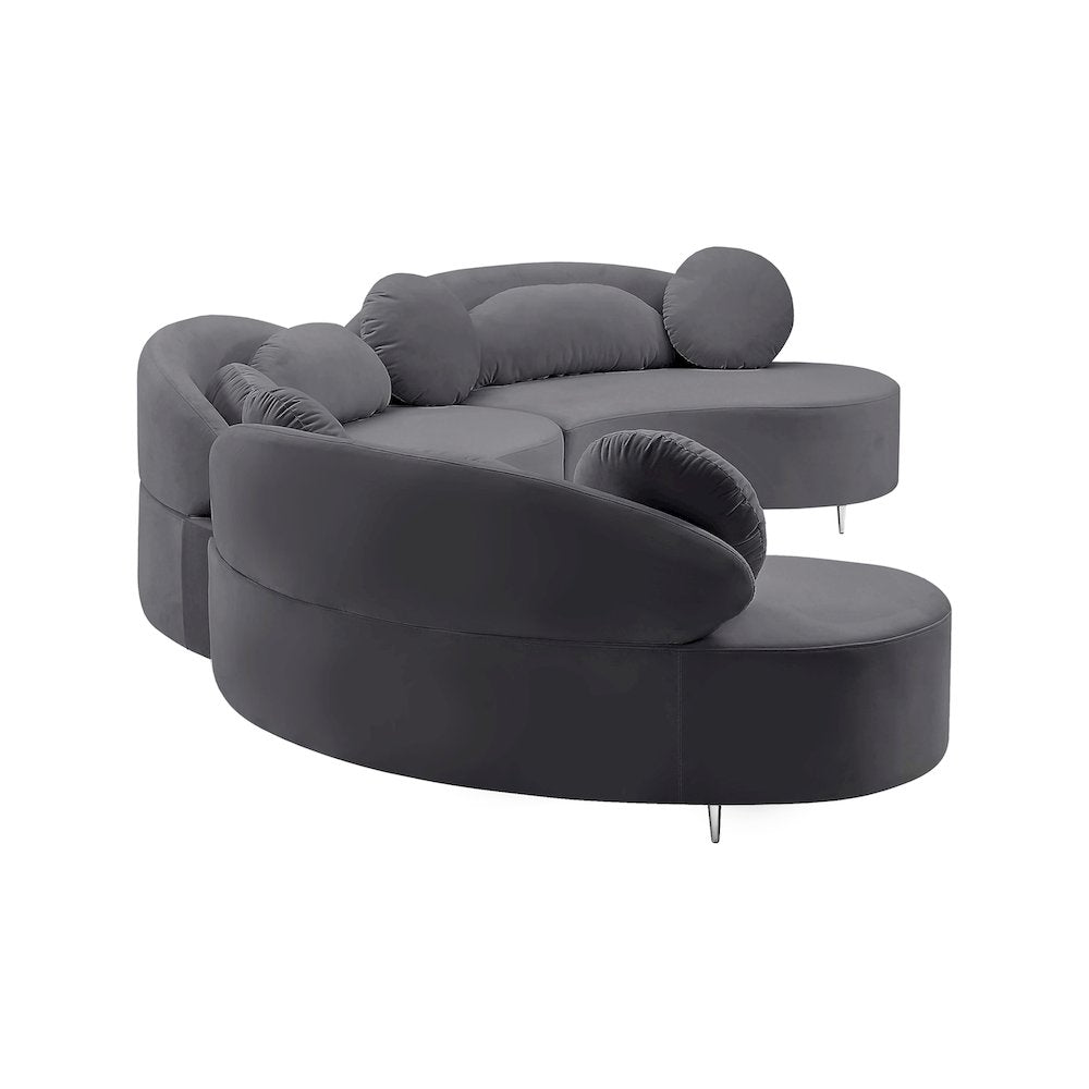 Vivacious Grey Velvet 3pc. Sectional