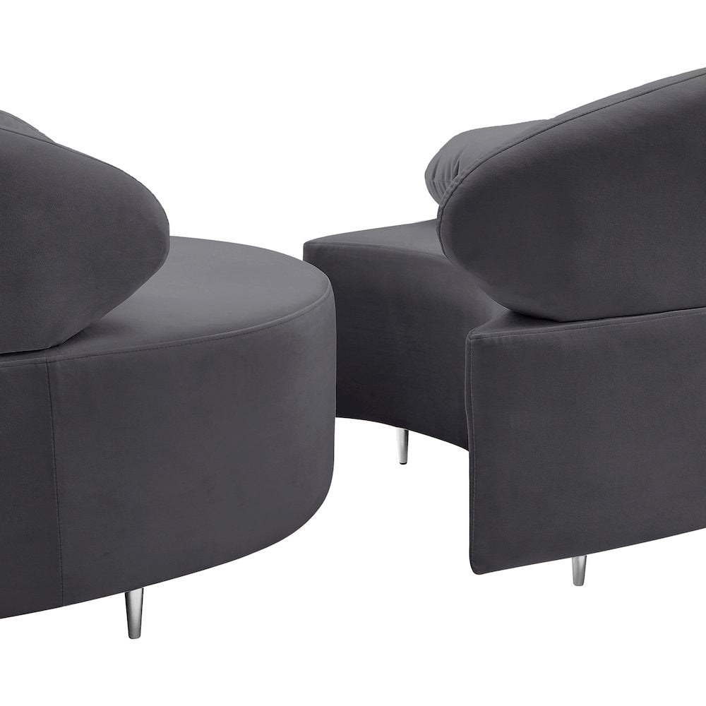 Vivacious Grey Velvet 3pc. Sectional