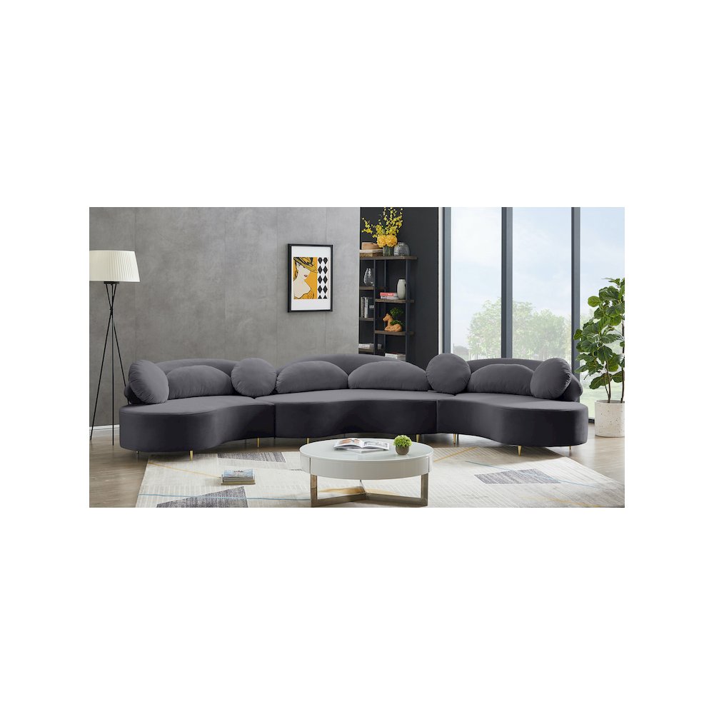 Vivacious Grey Velvet 3pc. Sectional
