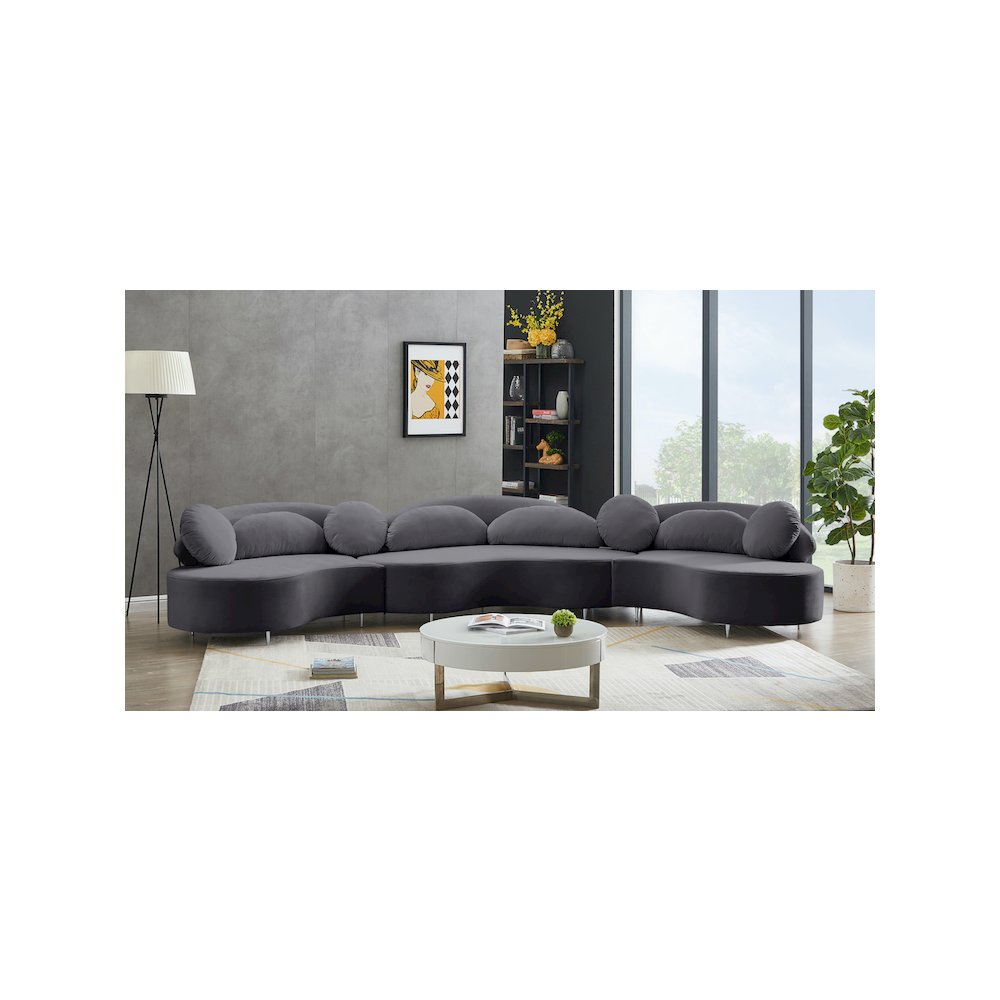 Vivacious Grey Velvet 3pc. Sectional