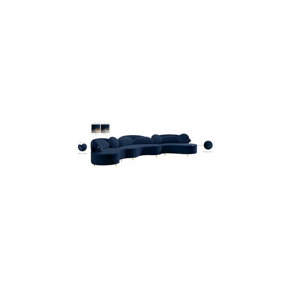 Vivacious Navy Velvet 3pc. Sectional