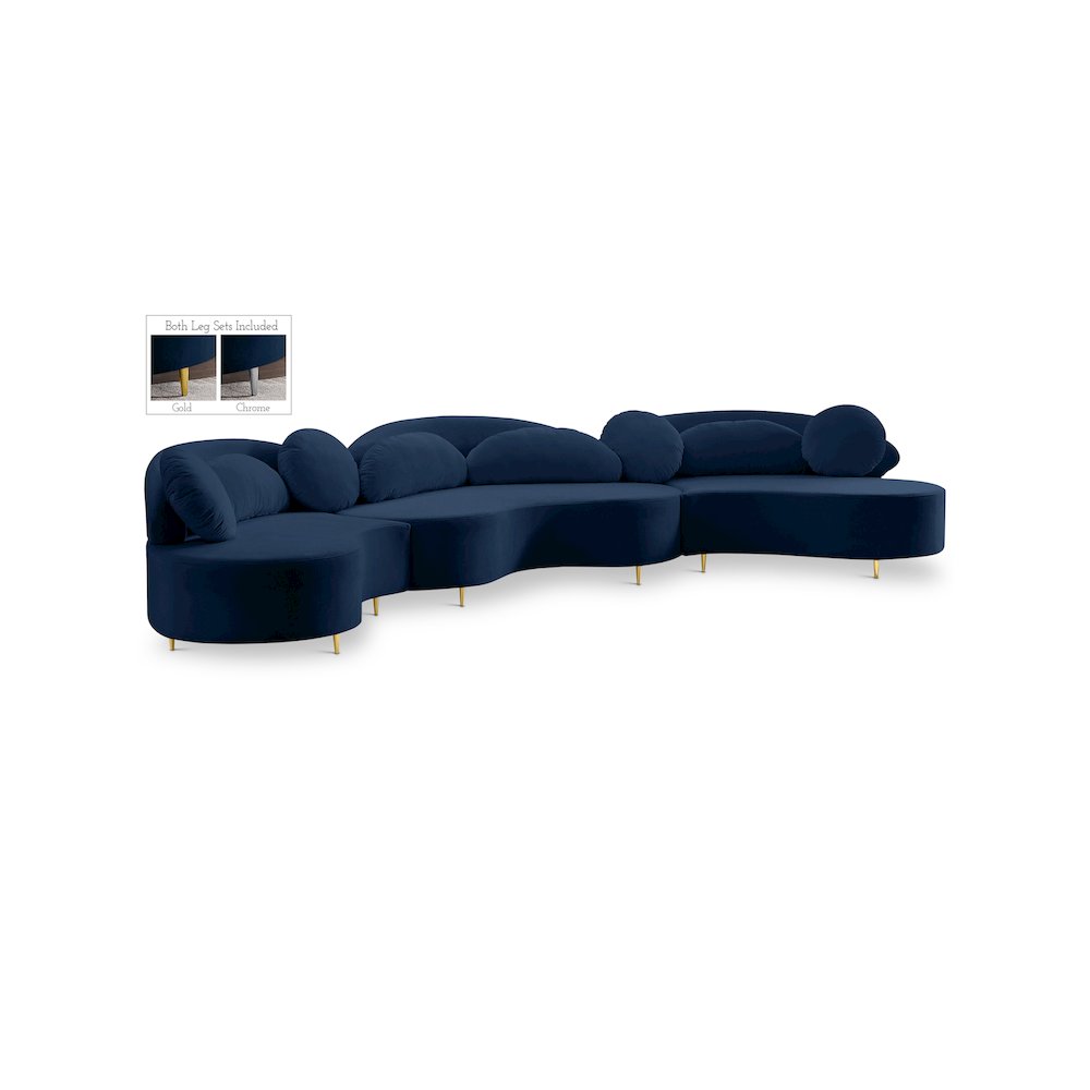 Vivacious Navy Velvet 3pc. Sectional