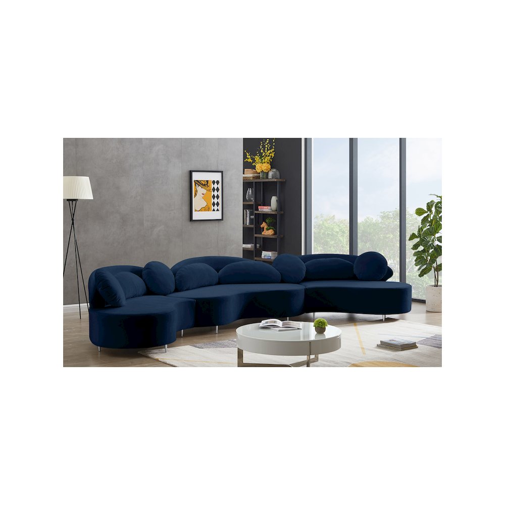 Vivacious Navy Velvet 3pc. Sectional