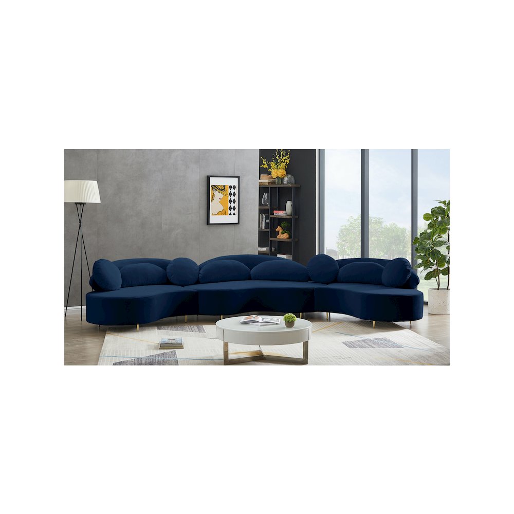 Vivacious Navy Velvet 3pc. Sectional