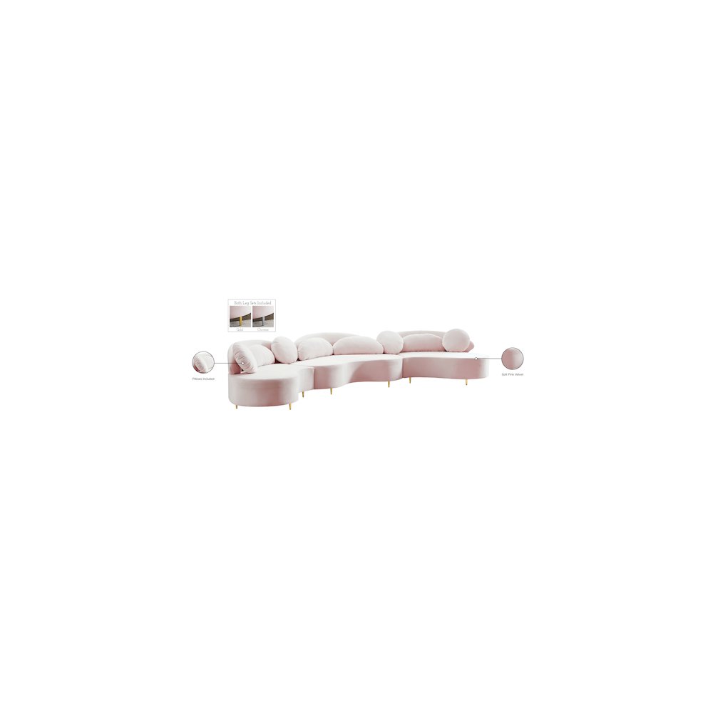 Vivacious Pink Velvet 3pc. Sectional