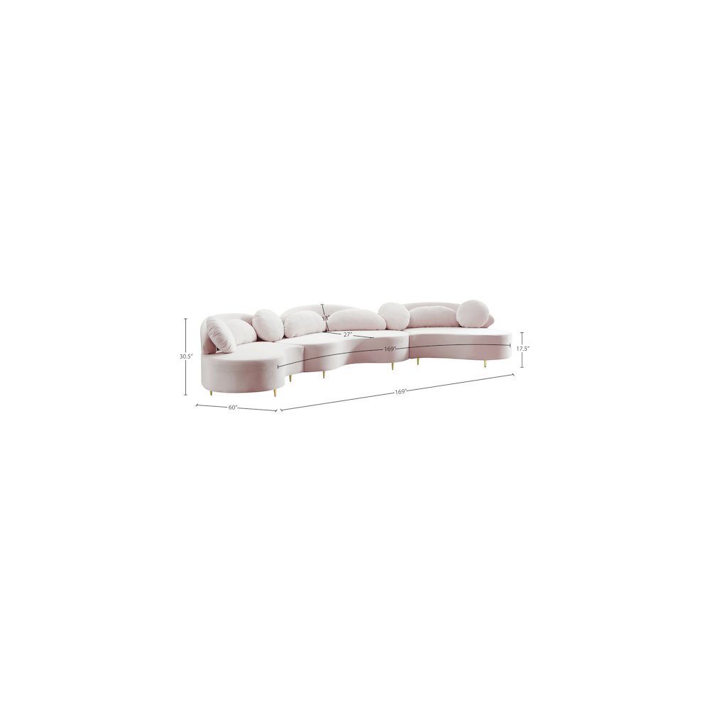 Vivacious Pink Velvet 3pc. Sectional