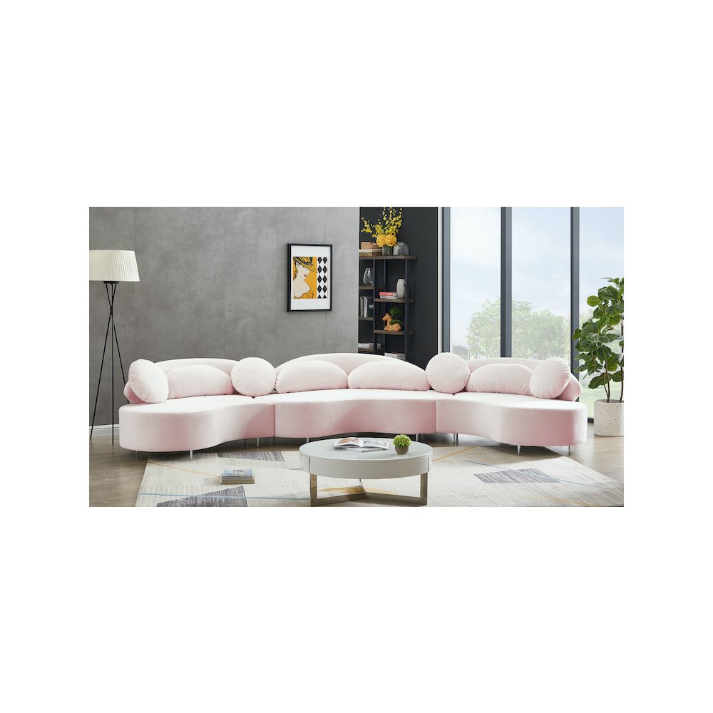 Vivacious Pink Velvet 3pc. Sectional