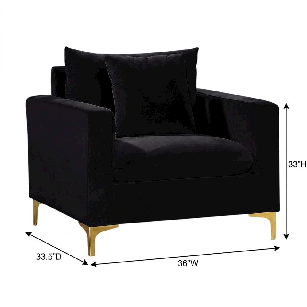 Velvet Accent Chair with Pillow, Comfy Armchair, Black Velvet