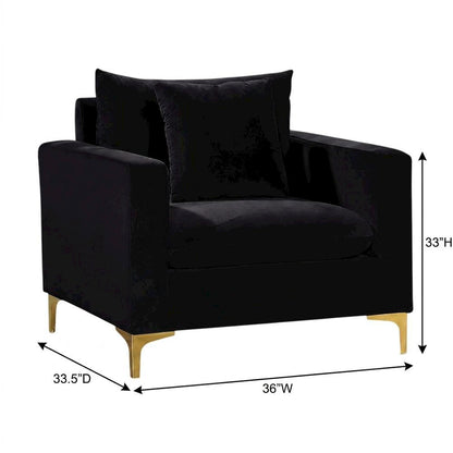Velvet Accent Chair with Pillow, Comfy Armchair, Black Velvet