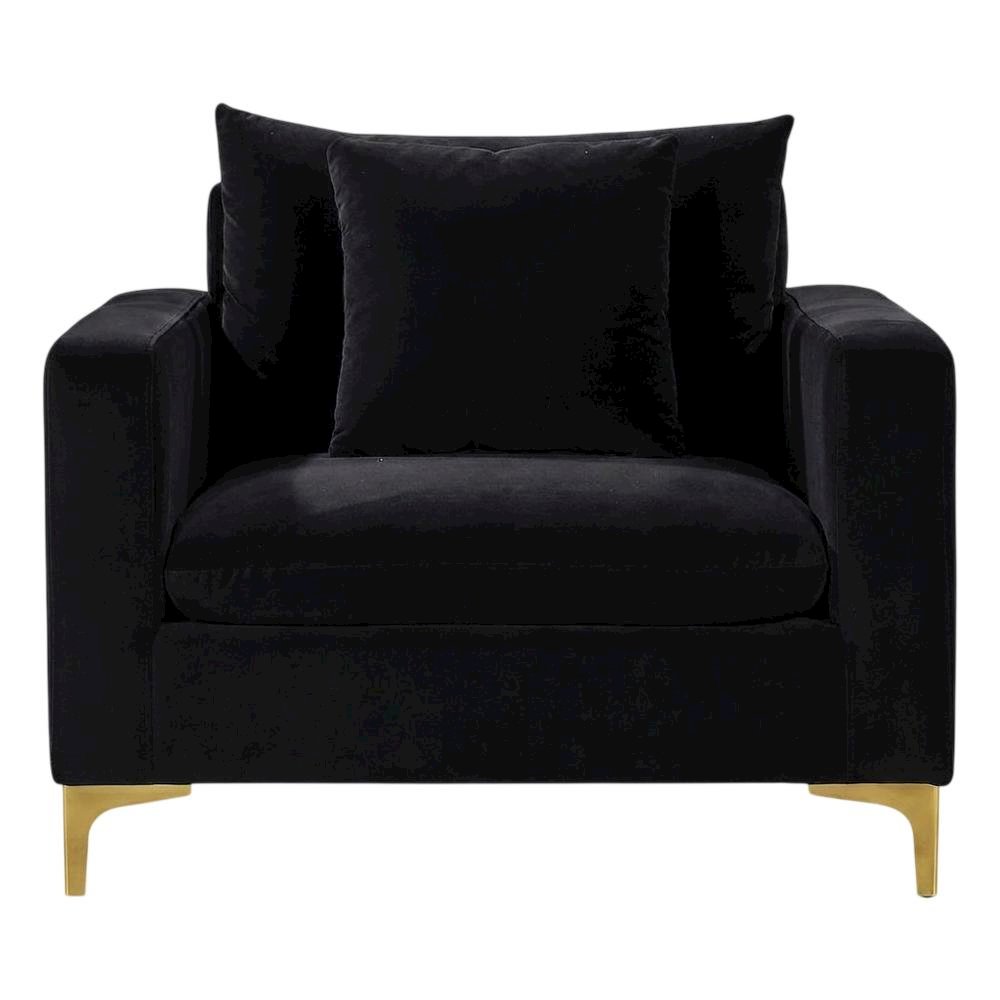 Velvet Accent Chair with Pillow, Comfy Armchair, Black Velvet