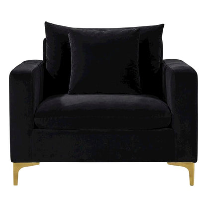 Velvet Accent Chair with Pillow, Comfy Armchair, Black Velvet