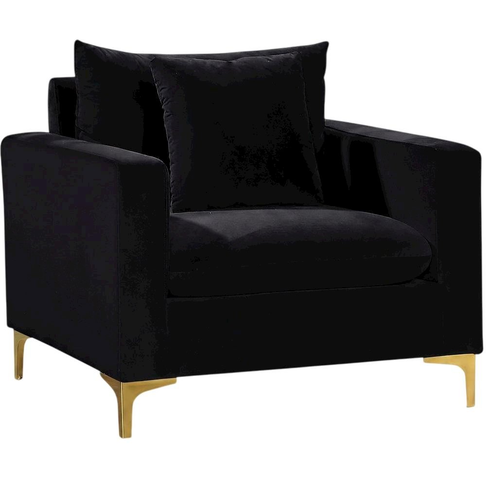 Velvet Accent Chair with Pillow, Comfy Armchair, Black Velvet