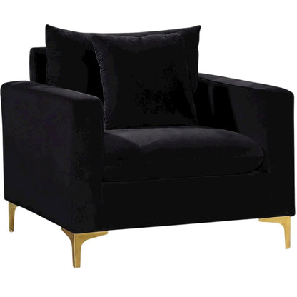 Velvet Accent Chair with Pillow, Comfy Armchair, Black Velvet