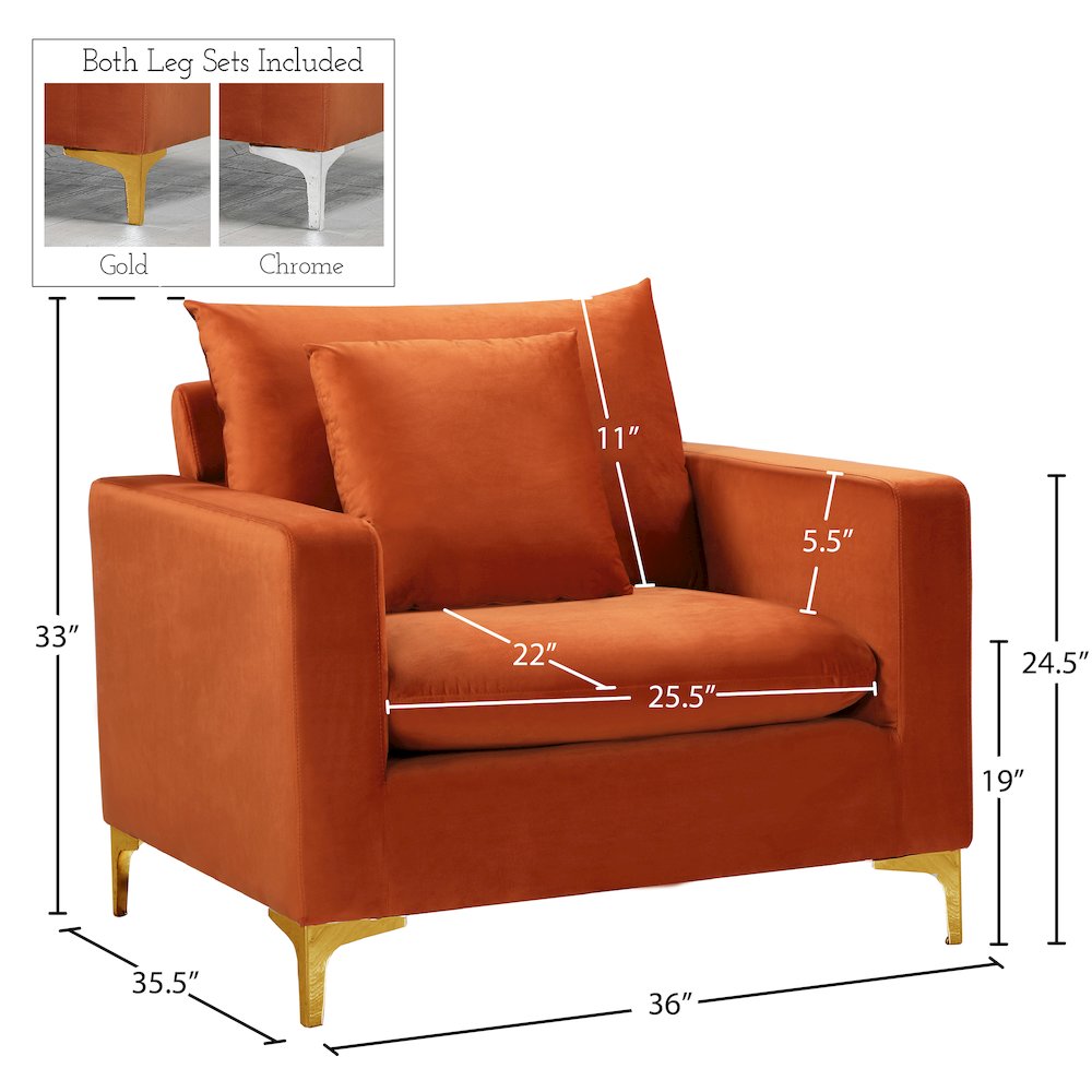 Naomi Cognac Velvet Chair