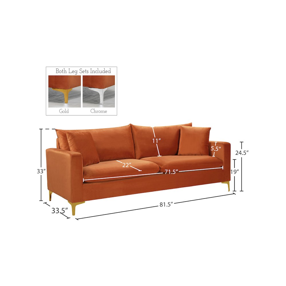 Naomi Cognac Velvet Sofa