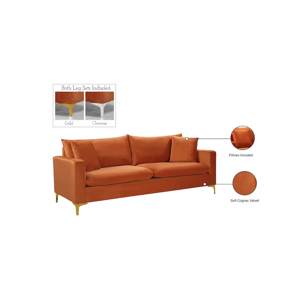 Naomi Cognac Velvet Sofa