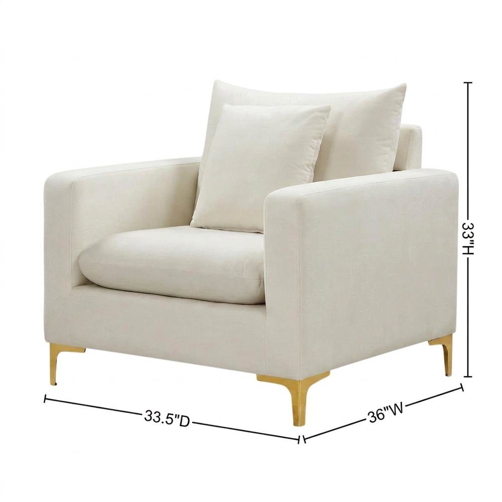 Velvet Accent Chair with Pillow, Comfy Armchair, Cream Velvet
