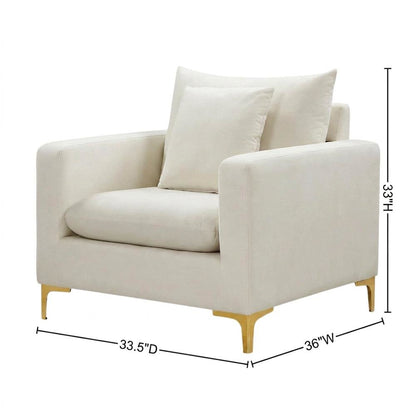 Velvet Accent Chair with Pillow, Comfy Armchair, Cream Velvet