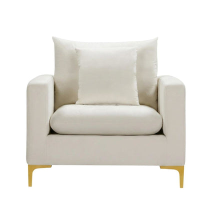 Velvet Accent Chair with Pillow, Comfy Armchair, Cream Velvet