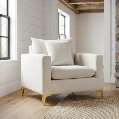 Velvet Accent Chair with Pillow, Comfy Armchair, Cream Velvet