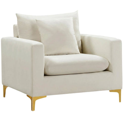 Velvet Accent Chair with Pillow, Comfy Armchair, Cream Velvet