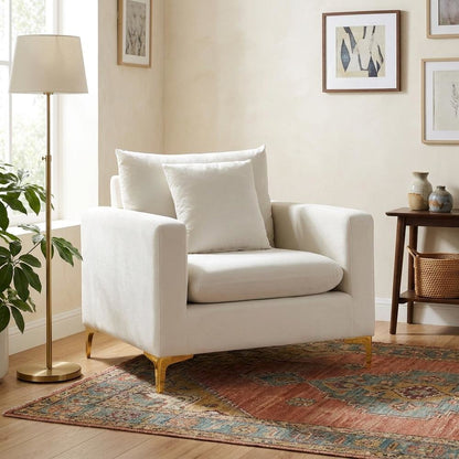 Velvet Accent Chair with Pillow, Comfy Armchair, Cream Velvet