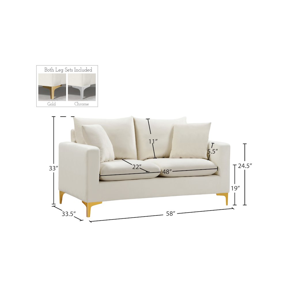 Naomi Cream Velvet Loveseat